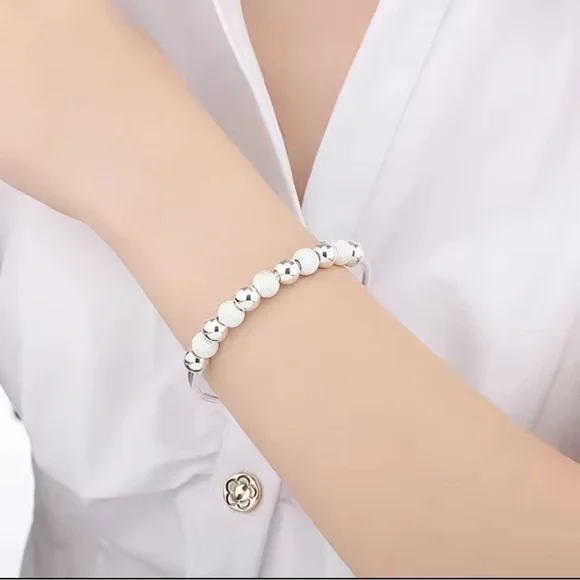 New 925 Silver Textured Bead Charm Adjustable Bracelet - Picture 4 of 5